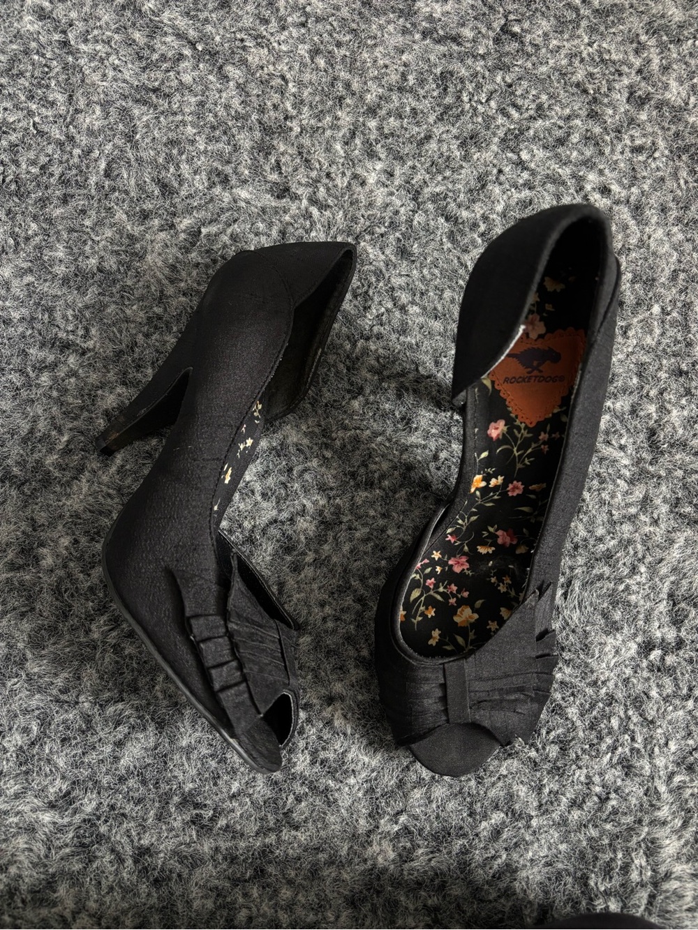 Rocketdog black floral peep toe heels